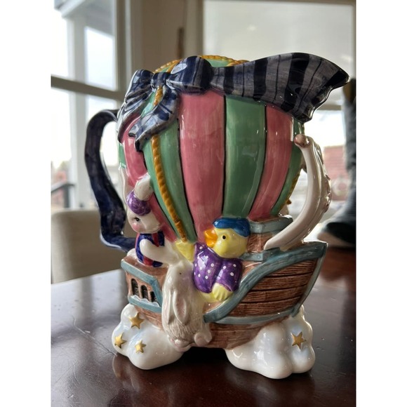 Fitz & Floyd Ballooning Bunnies Hot Air Balloon Sailboat Teapot 1995 Rare - Picture 3 of 9